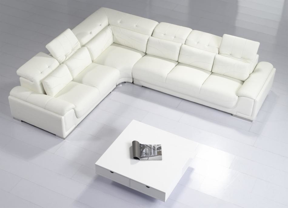 Modern White Leather Sectional Sofa, Tufted White Leather Sofa