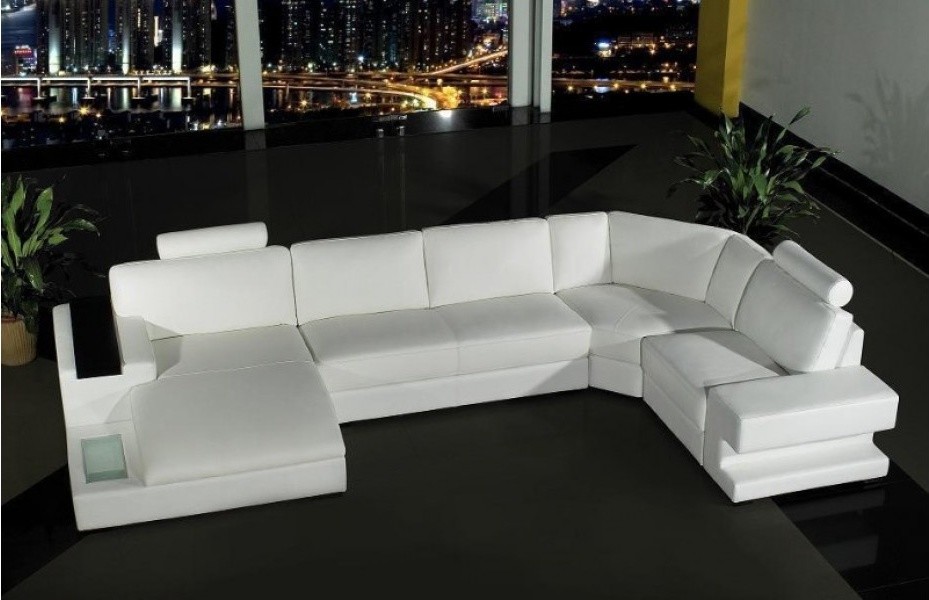 Modern White U Shape Leather Sectional with Chaise Modern Living