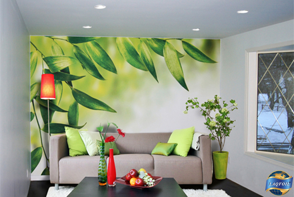 Foto di un piccolo soggiorno minimalista chiuso con pareti multicolore e parquet scuro
