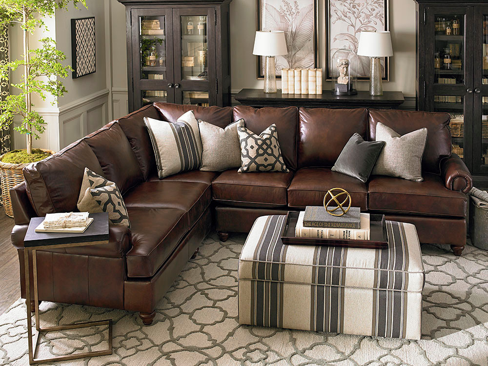 Montague Leather Sectional Living Room, Bassett Furniture Leather Sofa