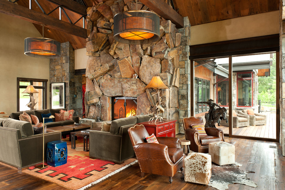 Inspiration for a large rustic living room in Other.