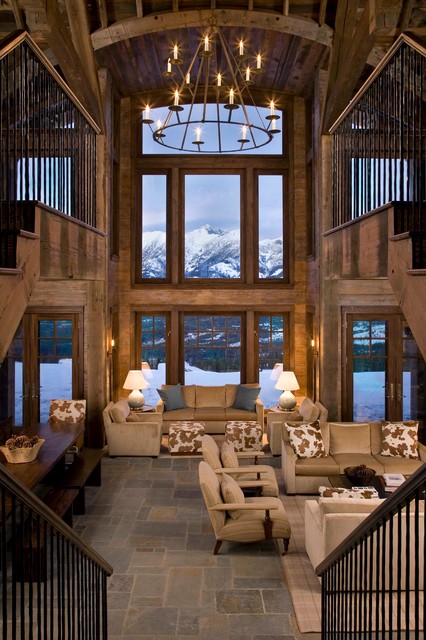 Montana Ski House - Rustic - Living Room - New York - by Brooks and  Falotico Associates, Inc. | Houzz