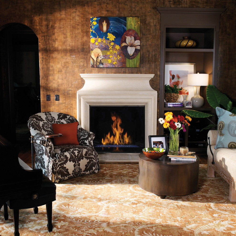 Example of a trendy living room design in Orange County with a ribbon fireplace