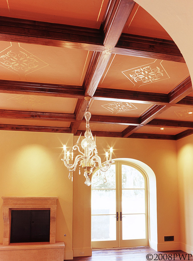 Expansive mediterranean formal open plan living room in Santa Barbara with beige walls.