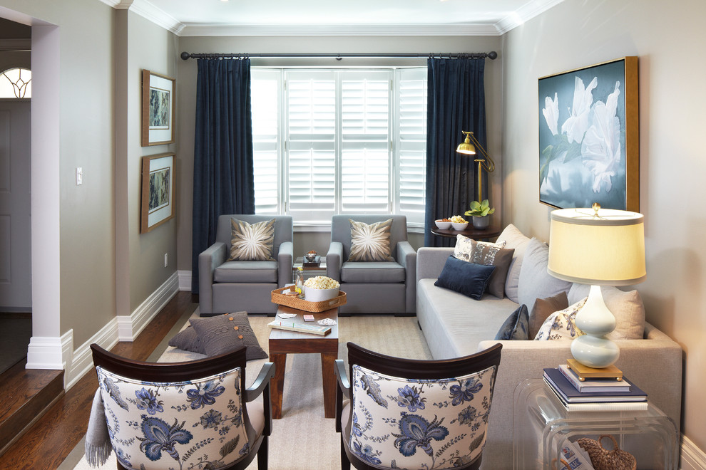 Living room - contemporary living room idea in Toronto with gray walls