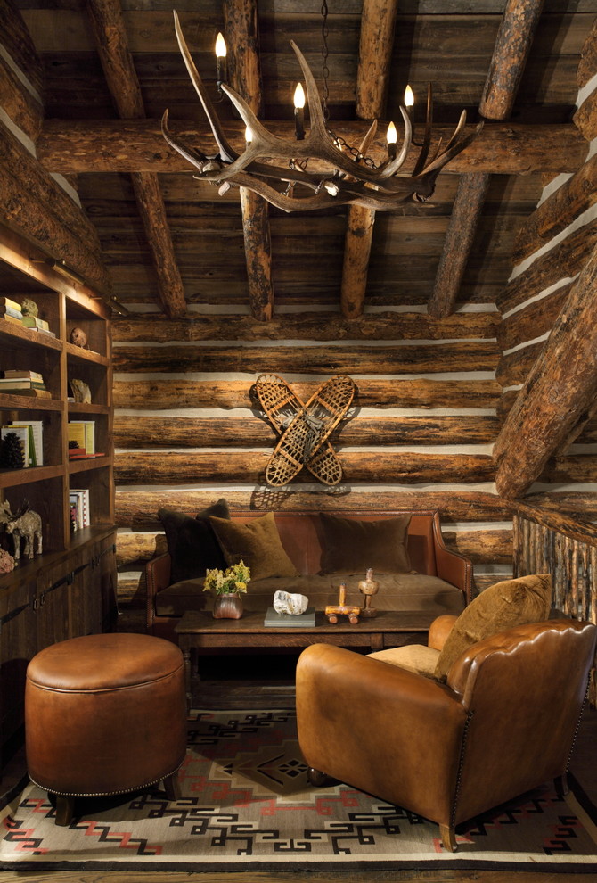 Design ideas for a rustic living room in Other with a reading nook and no tv.