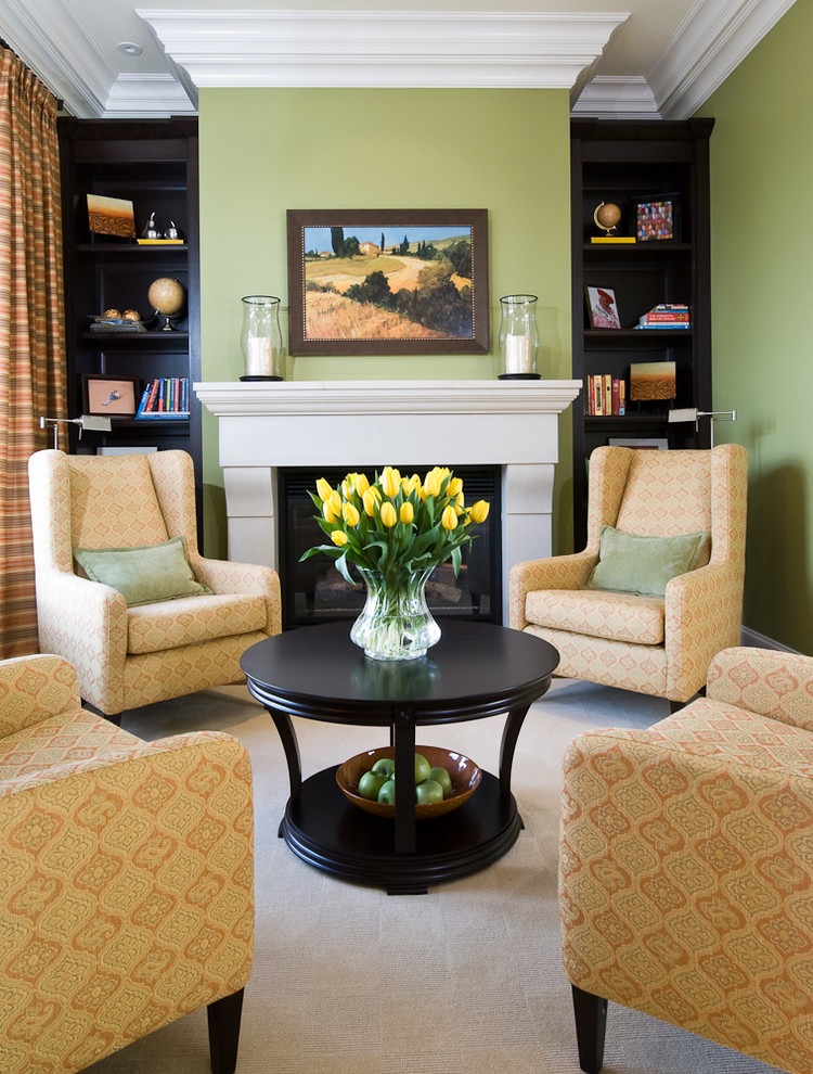 Living room - contemporary living room idea in Vancouver with green walls