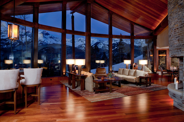 Mountain Contemporary Cabin, Modern Cabin Living Room Ideas