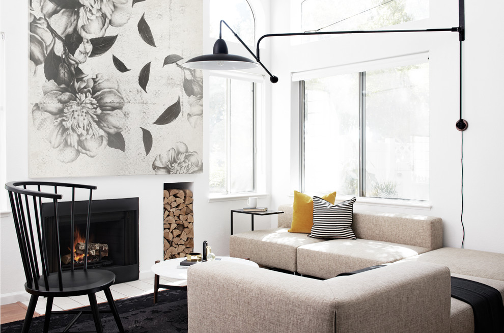 Inspiration for a scandinavian living room remodel in San Francisco with white walls