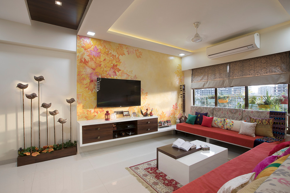 This is an example of a world-inspired living room in Mumbai.