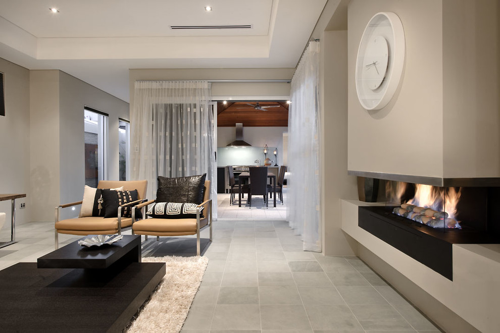 Modernes Wohnzimmer mit grauer Wandfarbe in Perth
