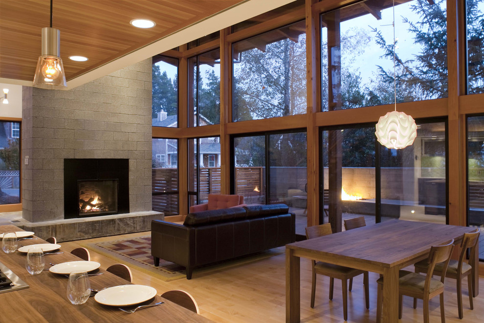 Photo of a modern open plan living room in Portland.