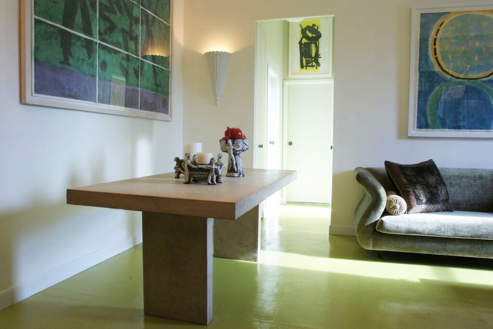 Foto di un soggiorno eclettico di medie dimensioni e aperto con pareti bianche e parete attrezzata