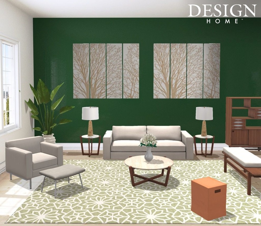 Foto de salón para visitas cerrado vintage con paredes verdes, suelo de madera clara y suelo beige