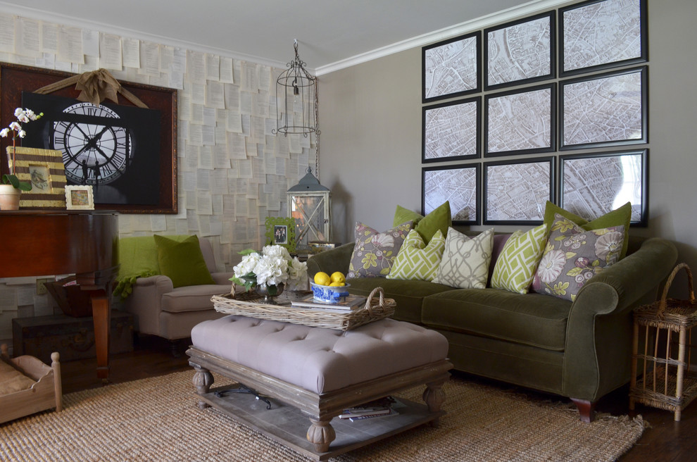 Inspiration for an eclectic living room remodel in Austin with gray walls