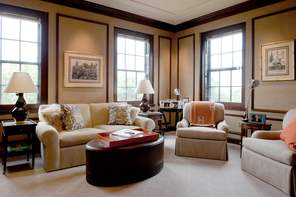 Inspiration for a contemporary living room in Boston with beige walls.