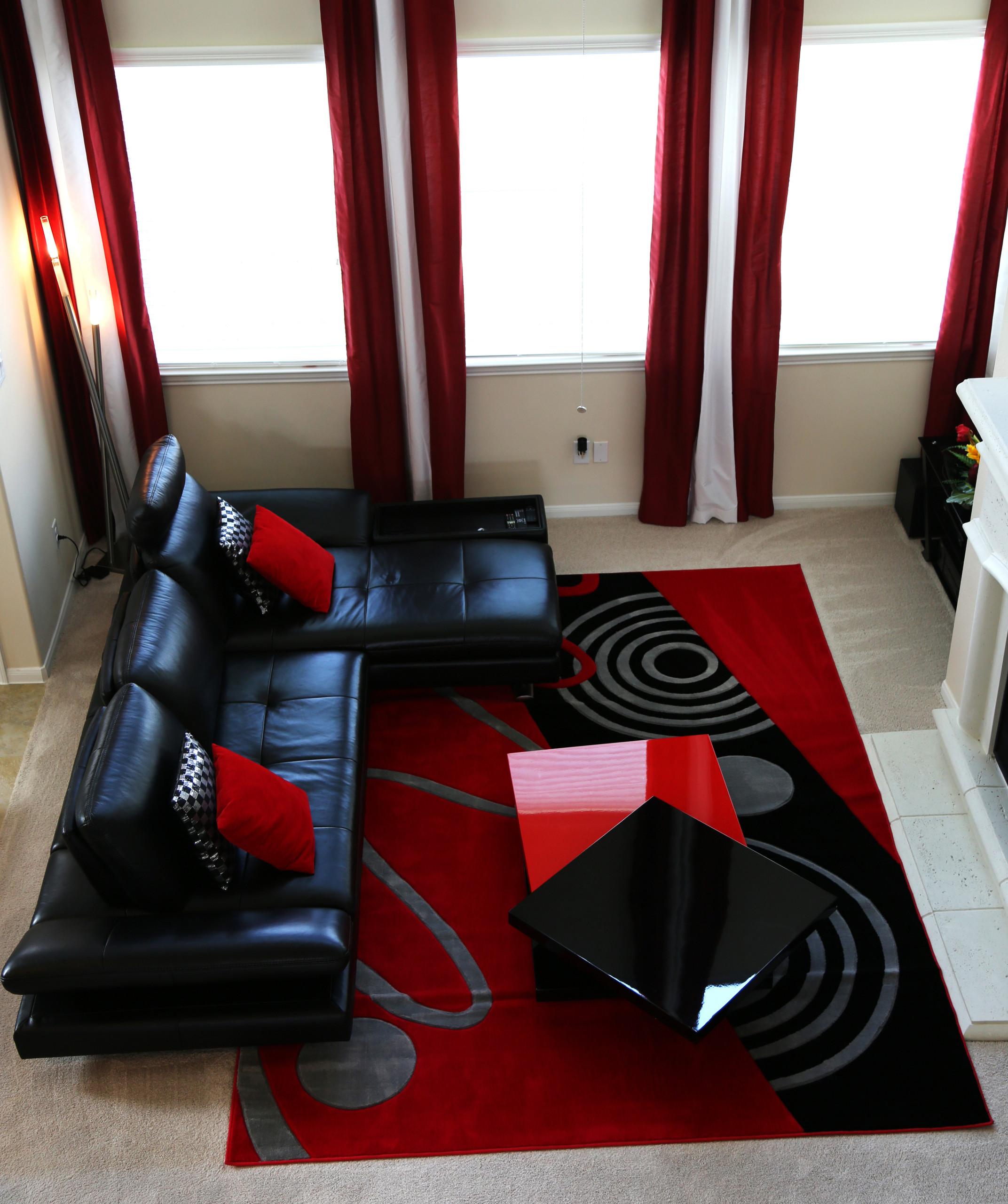 Black Living Room Ideas Photos, Red And Black Living Room Rug