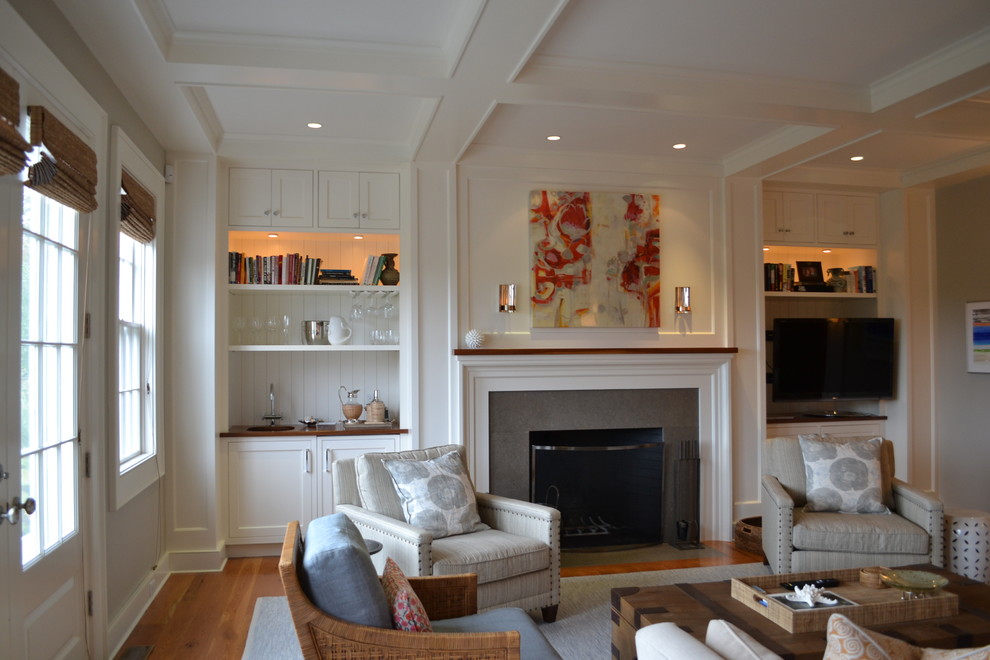 Inspiration for a coastal living room remodel in Boston