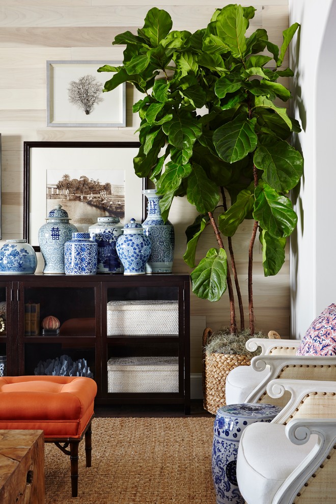 Living room - large coastal living room idea in Miami