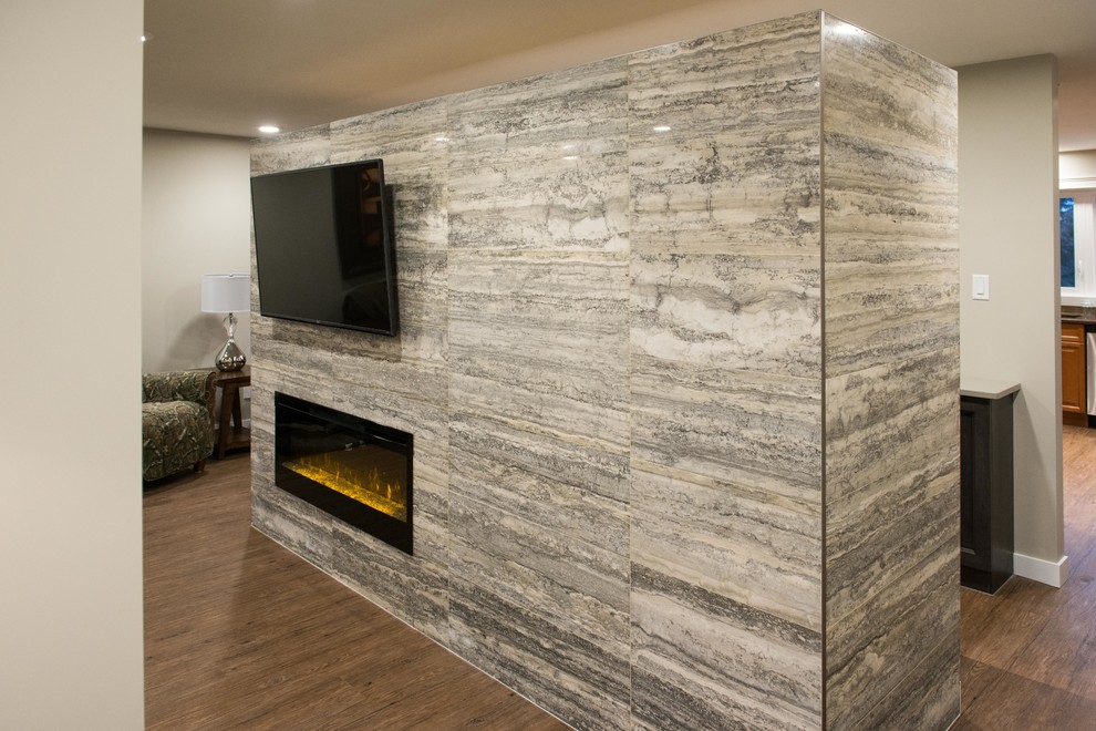 Natural Stone Tile Fireplace Wall Transitional Living Room Other
