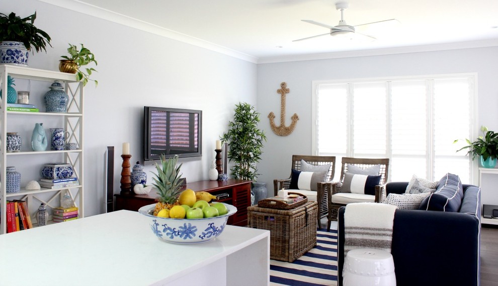 Living room - coastal living room idea in Brisbane