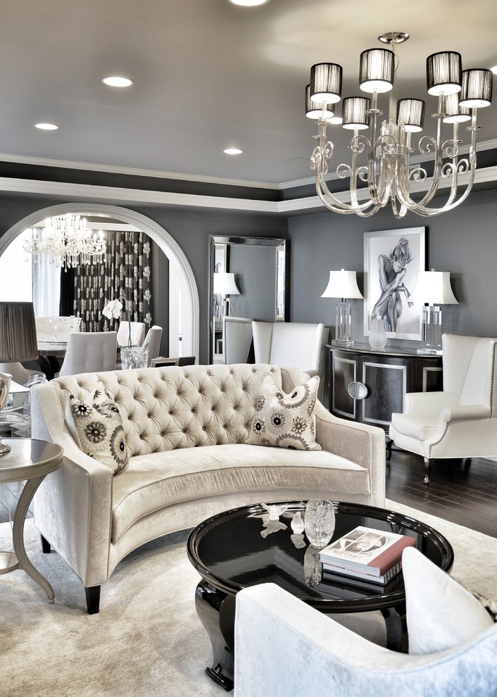 Inspiration for a small transitional formal dark wood floor living room remodel in Los Angeles with gray walls and no tv