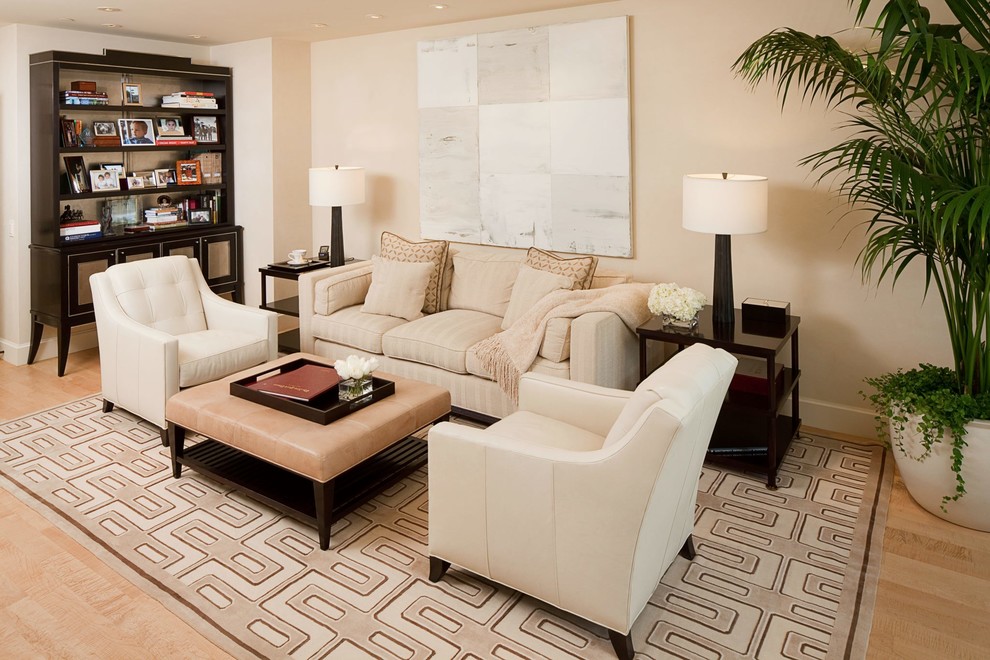 Photo of a medium sized contemporary formal open plan living room in Las Vegas with beige walls, light hardwood flooring, no fireplace, no tv and beige floors.