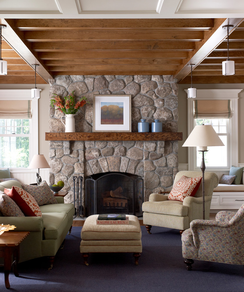 Inspiration for a timeless living room remodel in New York with a stone fireplace