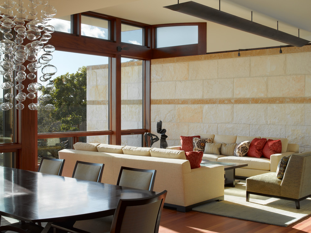 Large contemporary formal open plan living room in San Francisco with medium hardwood flooring.