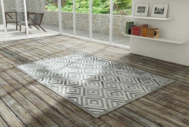 Striped black, gray and white patch hide rug no. houzz