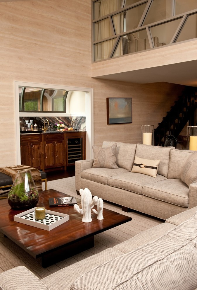 Источник вдохновения для домашнего уюта: гостиная комната в стиле модернизм с бежевыми стенами
