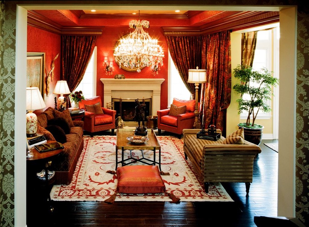 Foto di un soggiorno tradizionale chiuso con pareti rosse