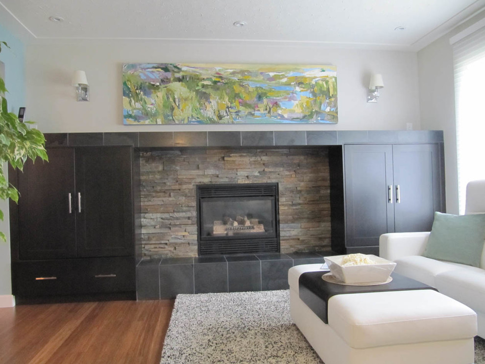 Photo of a contemporary living room in Edmonton.