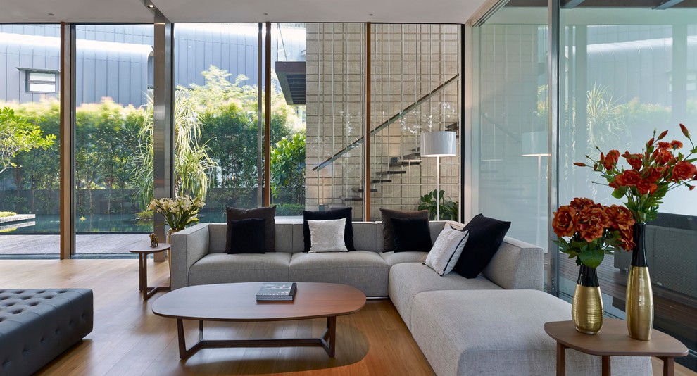 Modern open plan living room in Singapore.