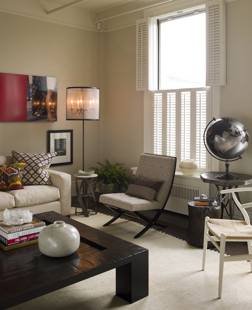 Inspiration for a contemporary living room in New York with beige walls.