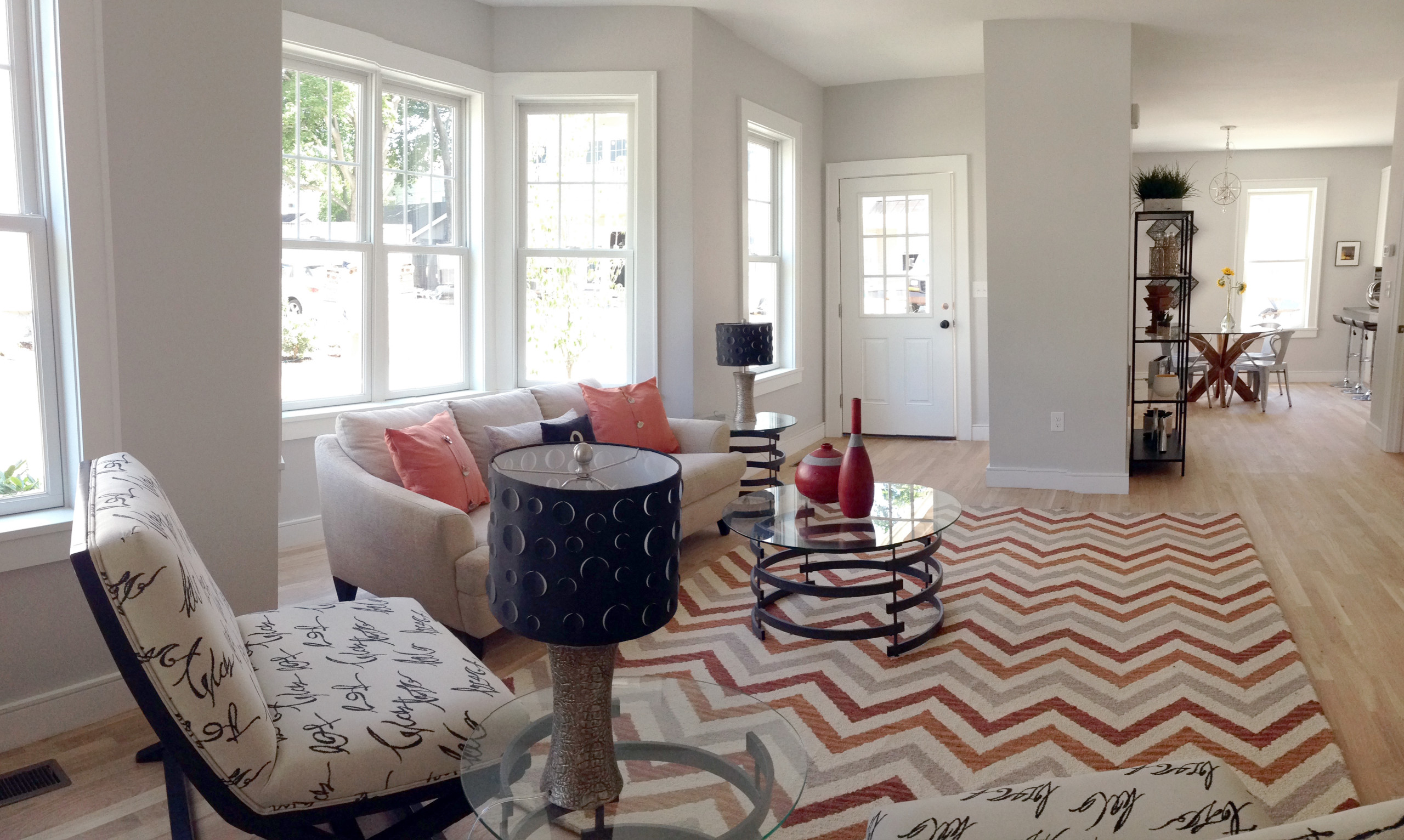 North facing living room has large bay windows and light gray walls to  increase - Transitional - Living Room - Boston - by Pfaff Color & Design |  Houzz