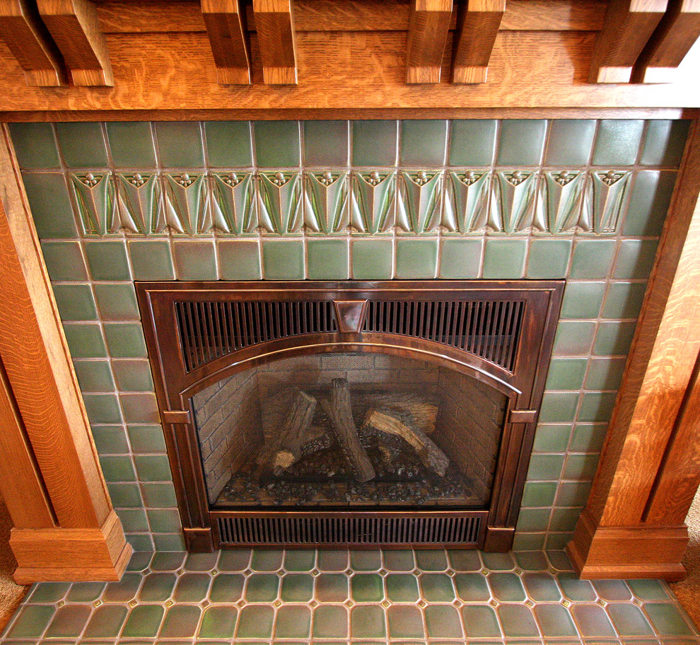 Inspiration for a classic living room in Seattle with a standard fireplace and a tiled fireplace surround.