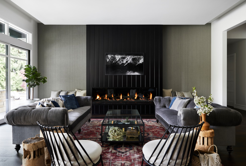 Example of a trendy living room design in Seattle