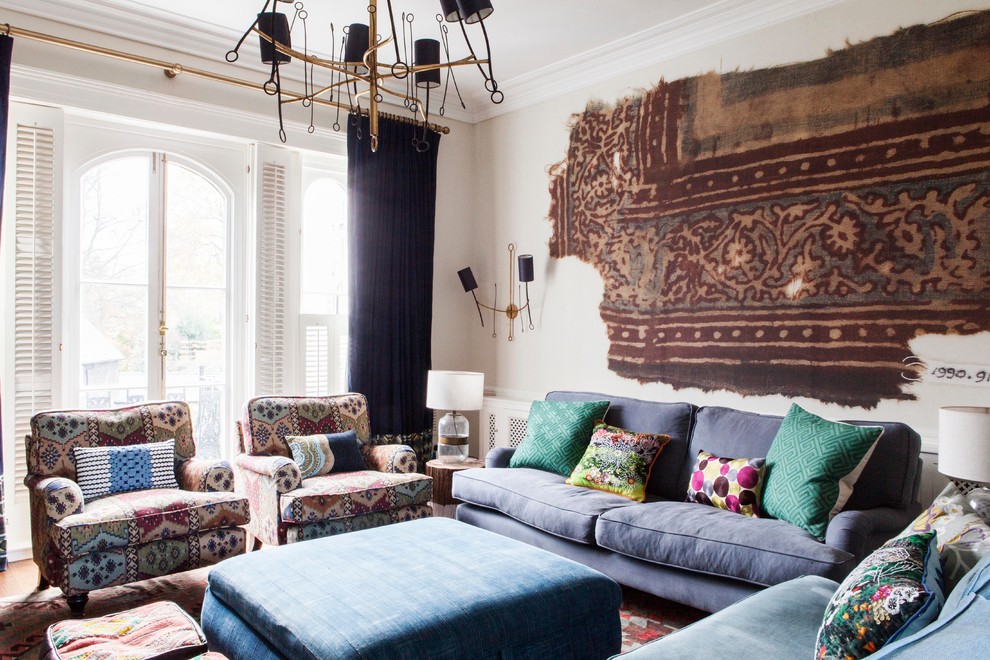 Design ideas for an eclectic living room feature wall in London.