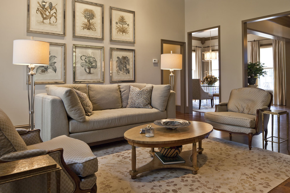 Ispirazione per un soggiorno contemporaneo chiuso con sala formale, pareti beige e tappeto