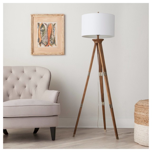 Oak Wood Tripod Floor Lamp Threshold Midcentury Living Room