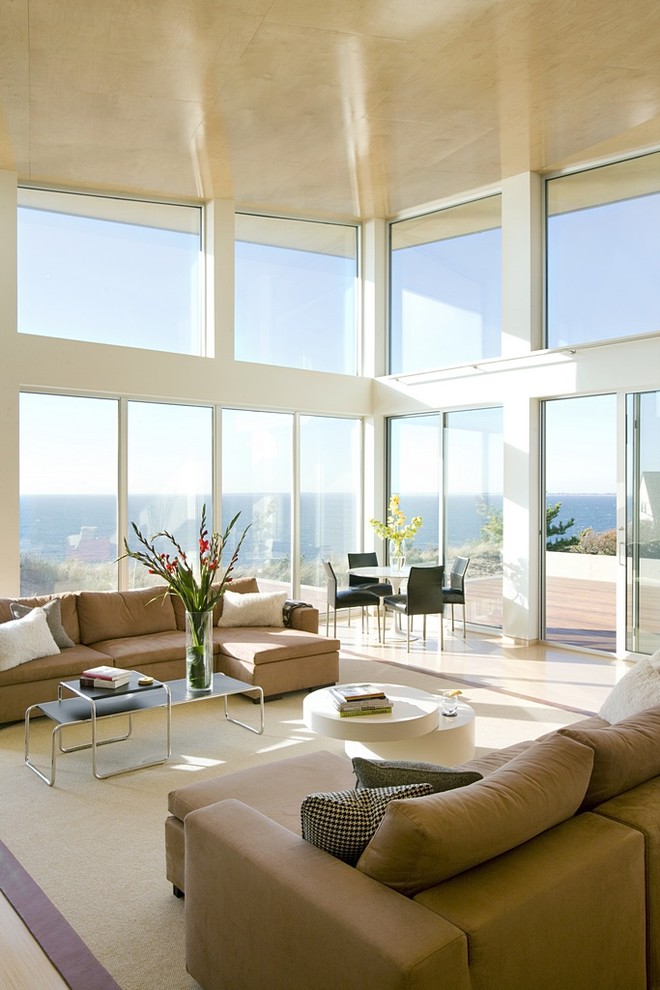 This is an example of a large modern living room in Boston.