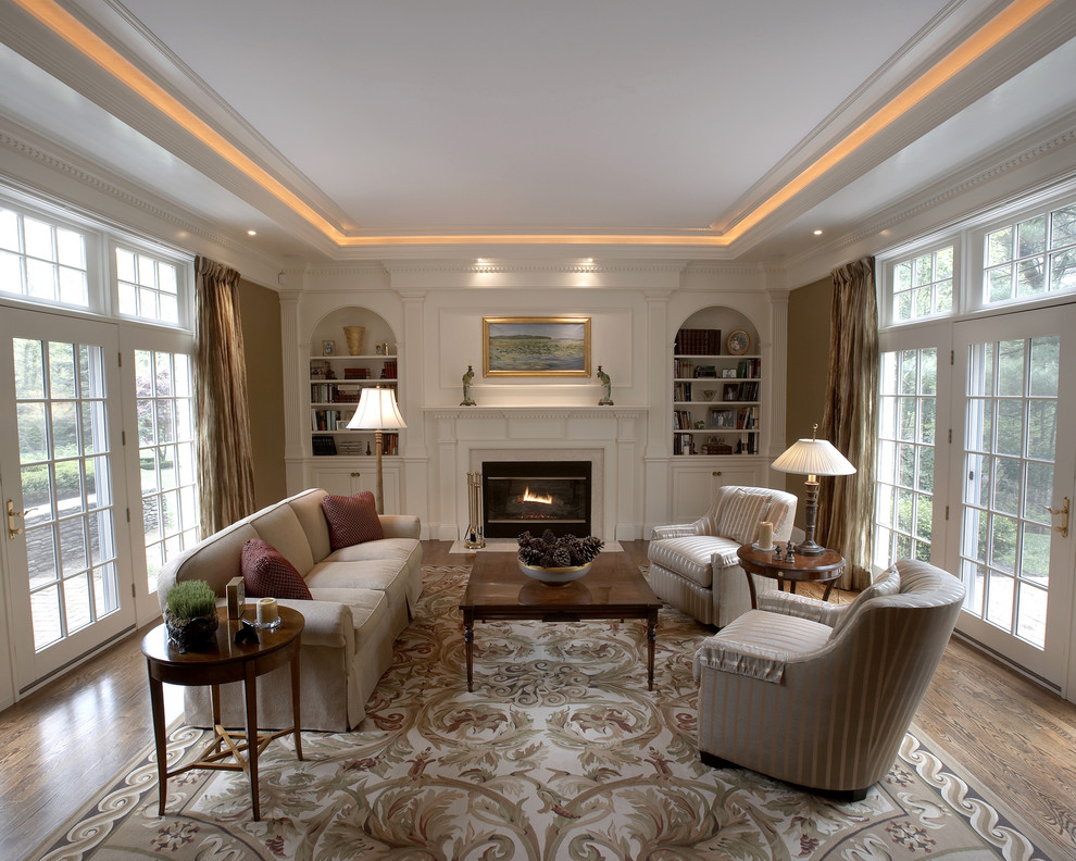 Photo of a traditional formal living room in Denver with feature lighting.