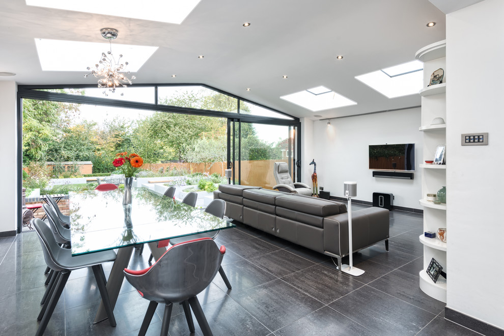 Open plan kitchen/living space extension with slim sliding doors - Contemporary - Living Room ...