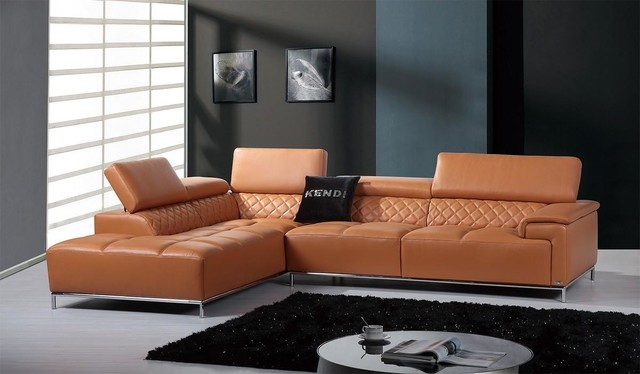 Orange Leather Sectional Sofa with Adjustable Headrests - Modern - Living  Room - Los Angeles - by EuroLux Furniture | Houzz UK