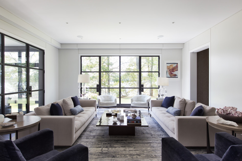 Repräsentatives, Abgetrenntes Modernes Wohnzimmer ohne Kamin mit weißer Wandfarbe in New York