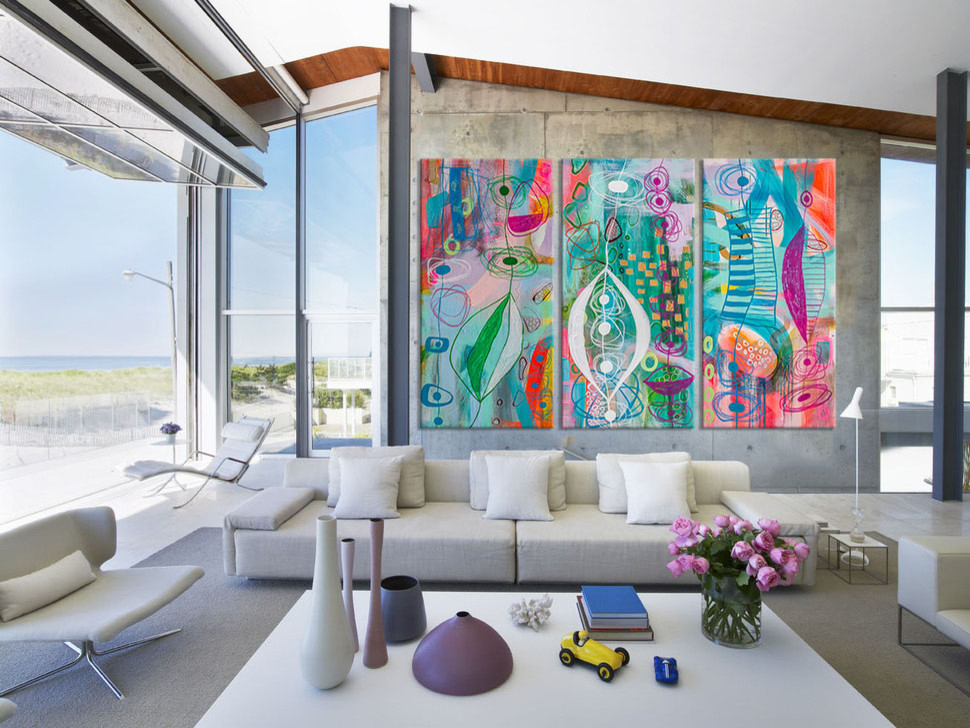 Large mid-century modern living room photo in Miami