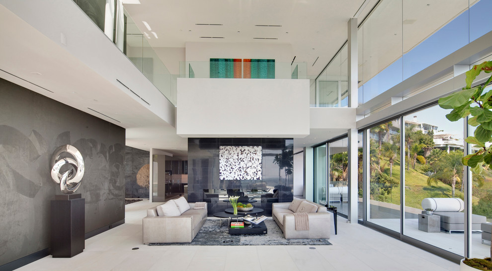 Inspiration for a contemporary formal open plan living room in Orange County with grey walls.