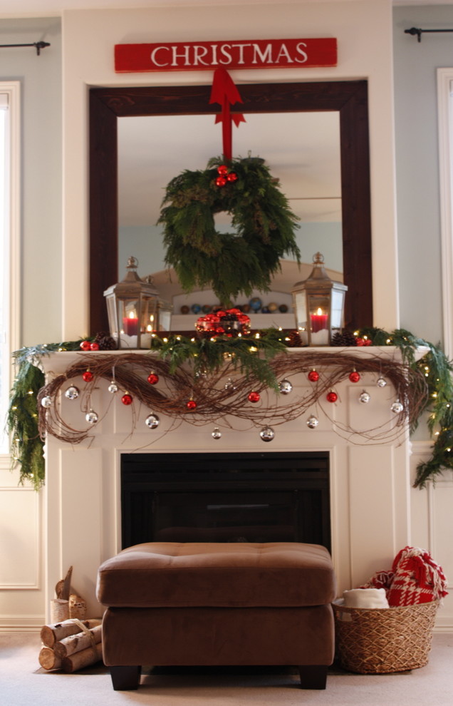 Example of a classic living room design in Seattle with a standard fireplace