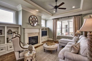 Living room with fireplace and tv deals